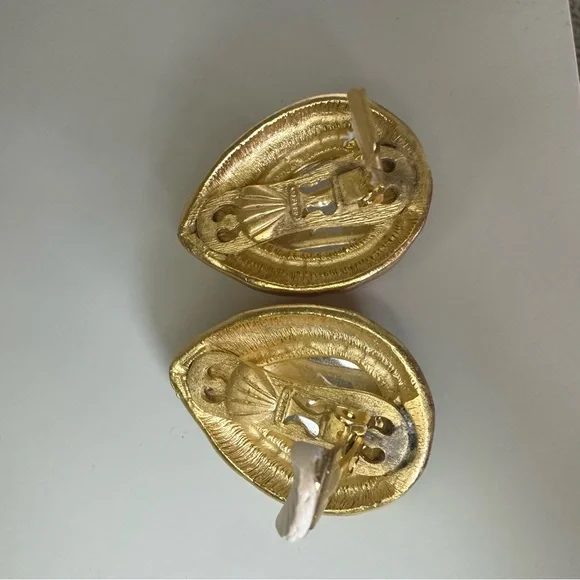 Rare Vintage Gem-Craft Statement Pink Crystal & Gold Signed Clip On Earrings - Picture 7 of 11